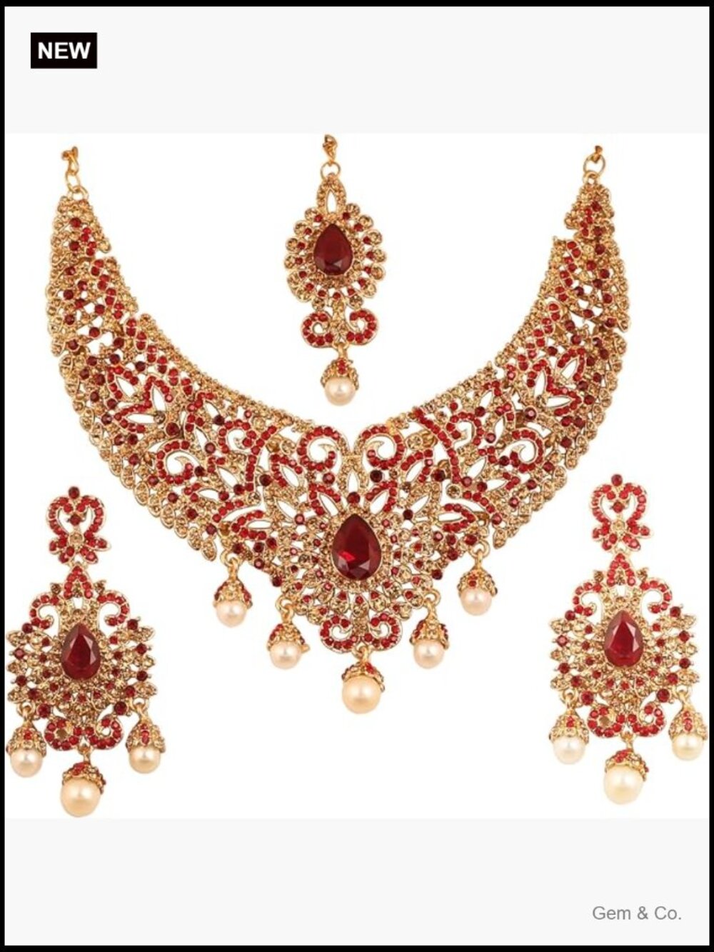 Indian Bollywood Wedding Necklace Set Faux Pearls Rhinestones Gold Tone Jewelry